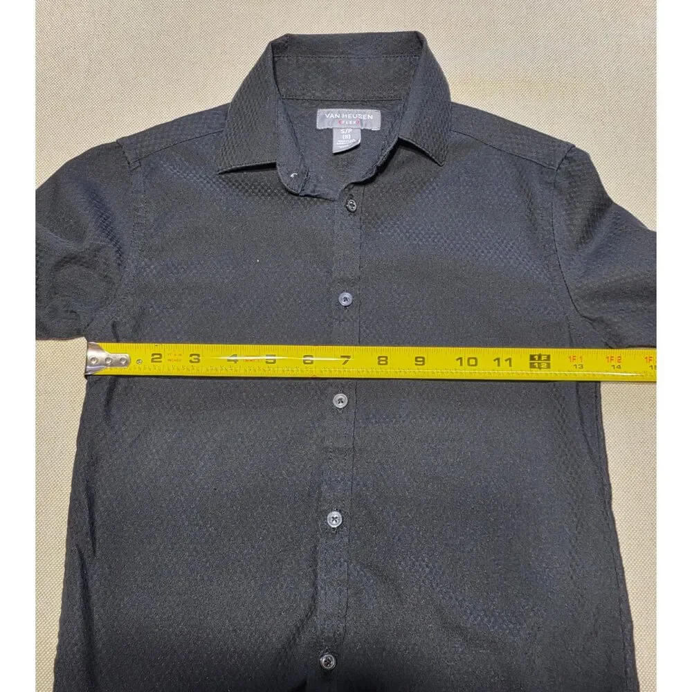 Van Heusen Boys Black Dress Shirt Size 8/Small Long Sleeve Textured Button Down